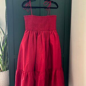 Dhruv Kapoor Red Smocked Cerise Dress Medium